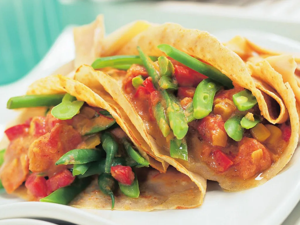 buckwheat crepes with spicy green bean filling