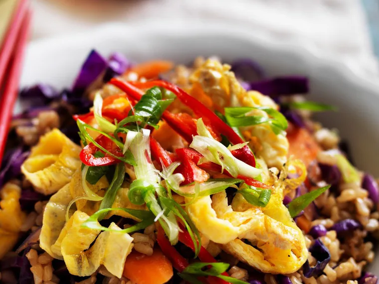 brown fried rice with vegetables