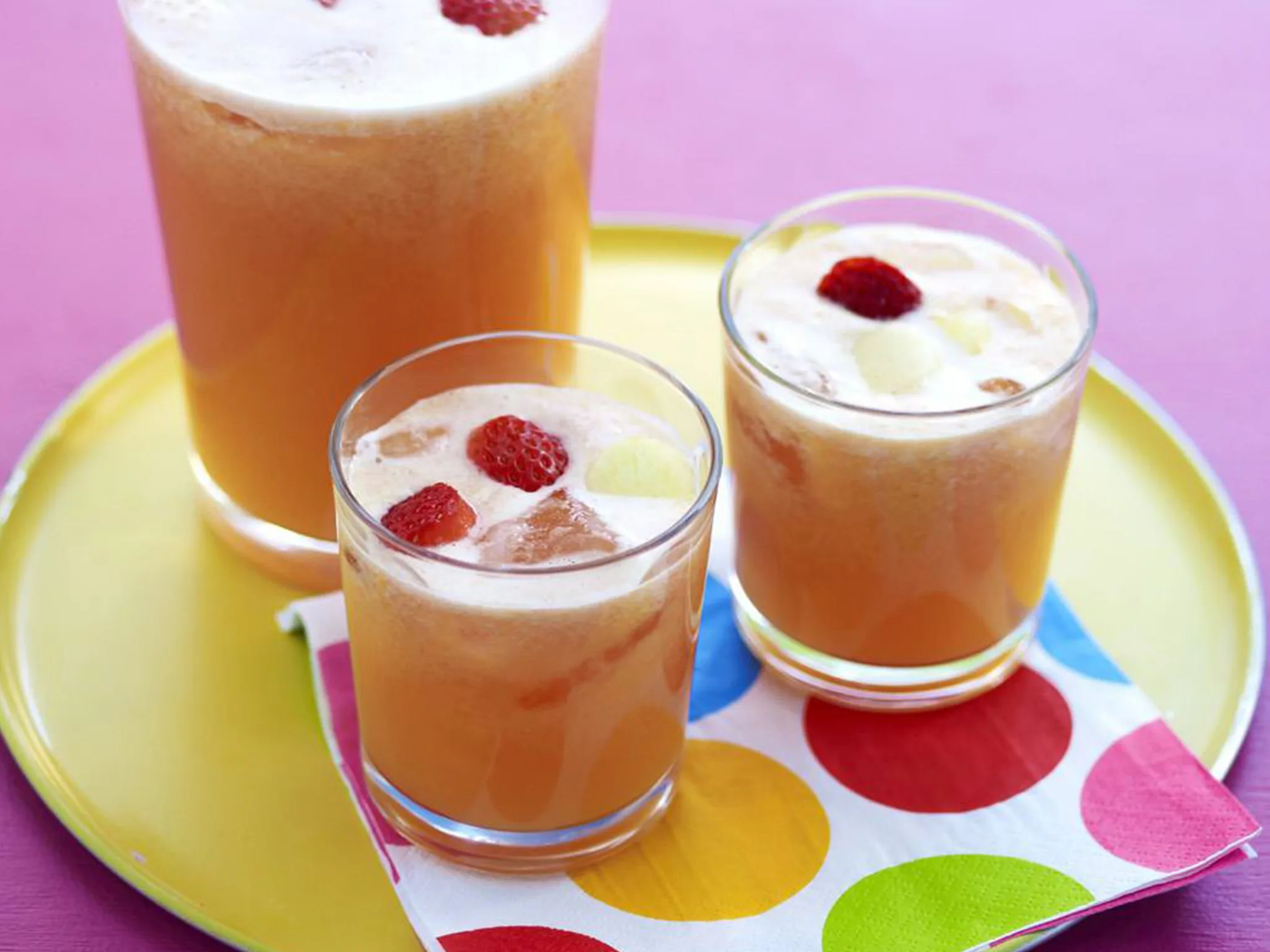 pineapple, orange and strawberry juice