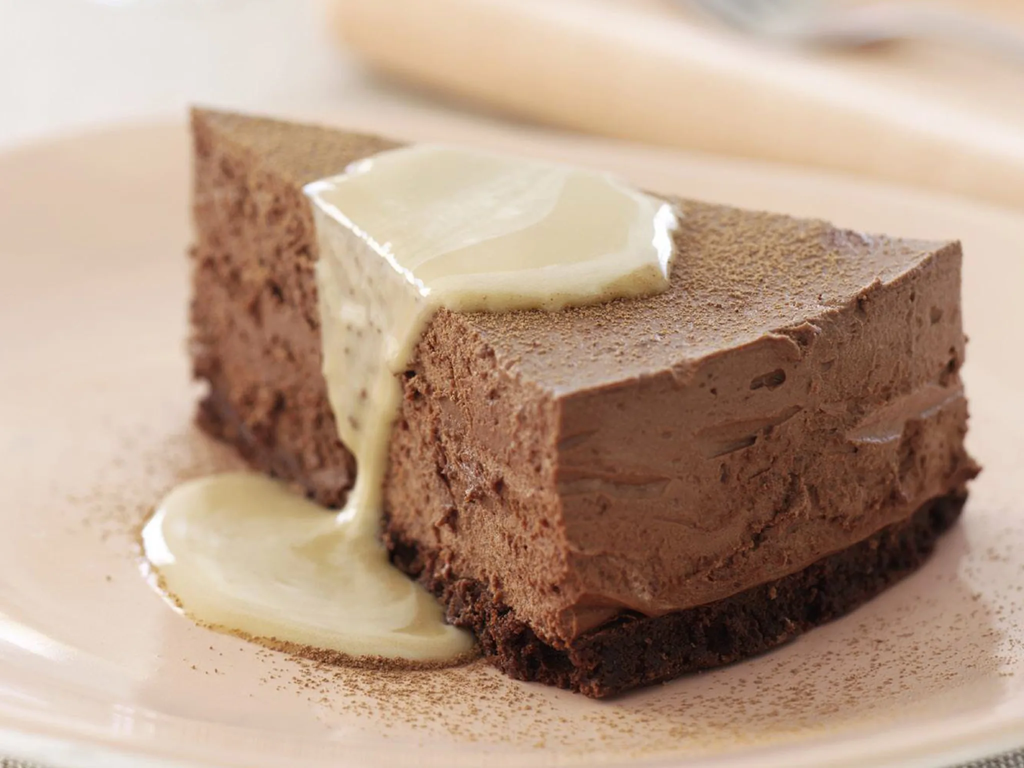 Chocolate mousse cake with coffee anglaise