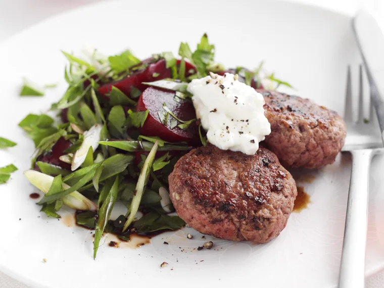 beef rissoles with beetroot salad