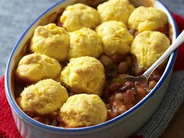 four-bean chilli pie with cornbread crust