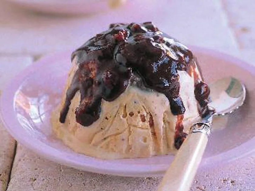 Ice-Cream Timbales with Rocky Road Sauce