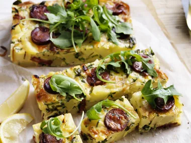 chorizo, potato and herb frittata