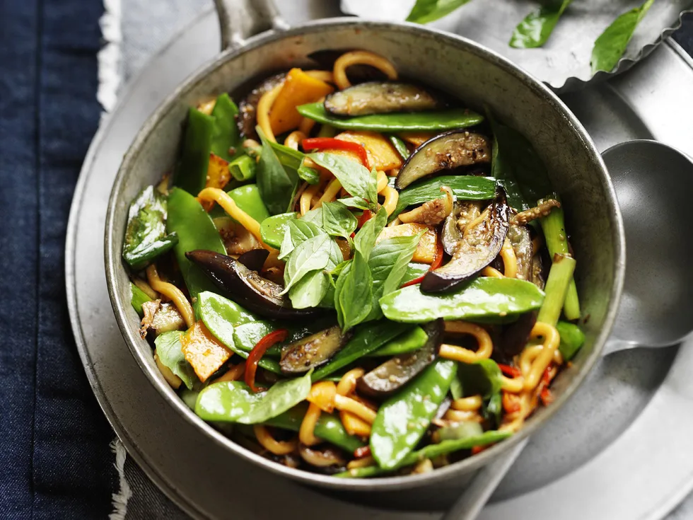 pumpkin and eggplant with chilli and thai basil