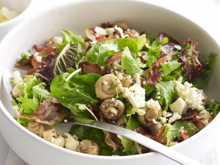 warm balsamic mushroom and pancetta salad