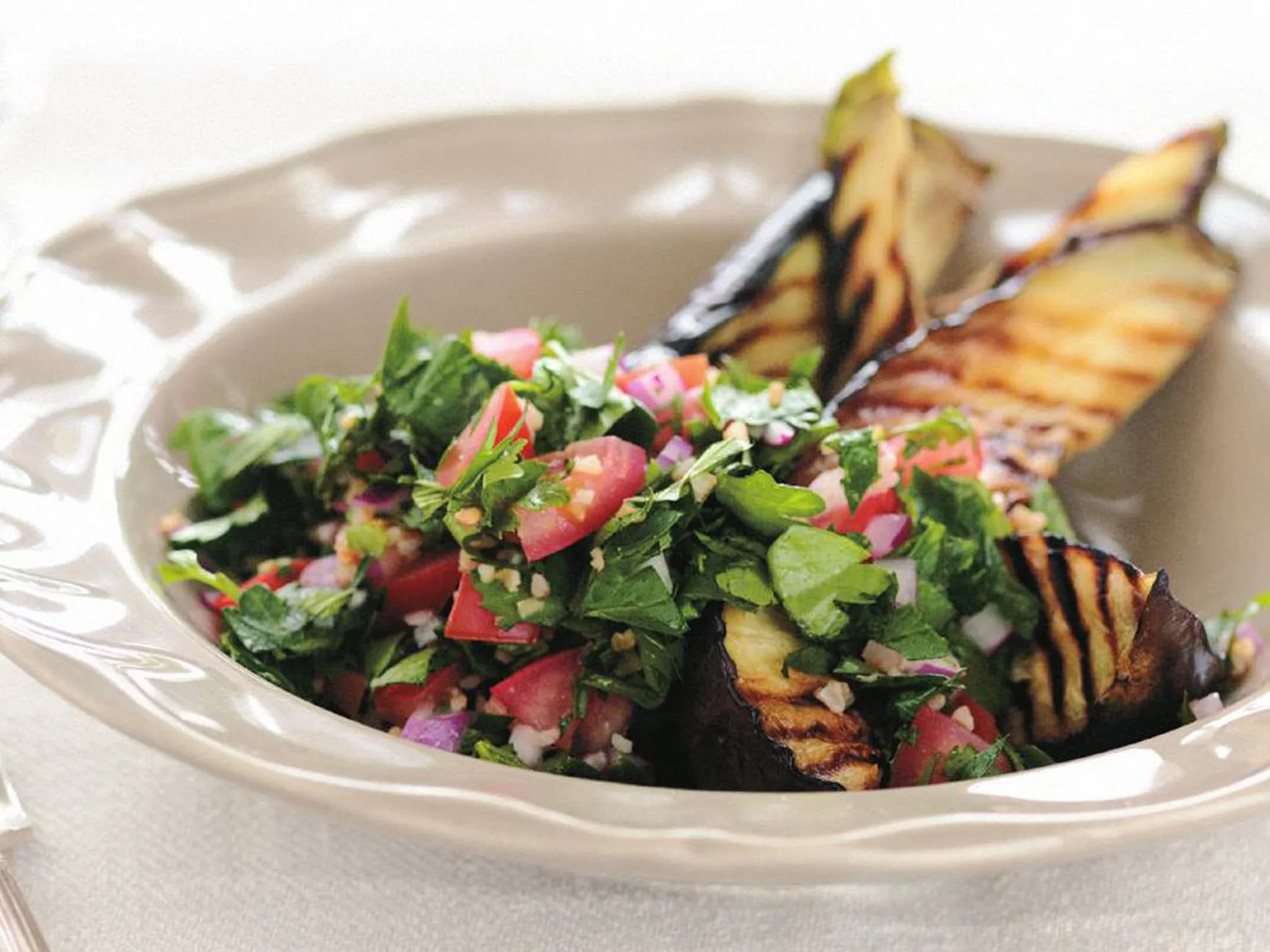 Tabbouleh with grilled eggplant
