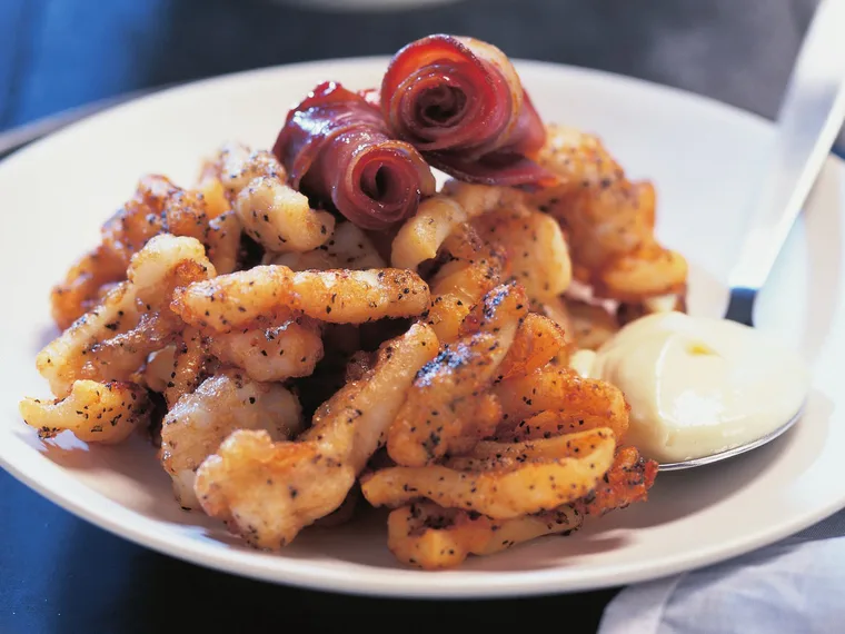 squid and crisp prosciutto