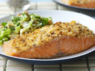 crumbed ocean trout with crunchy nut slaw