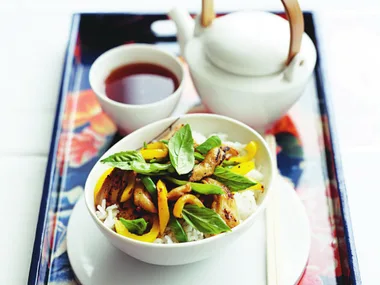 thai basil chicken and snow pea stir-fry