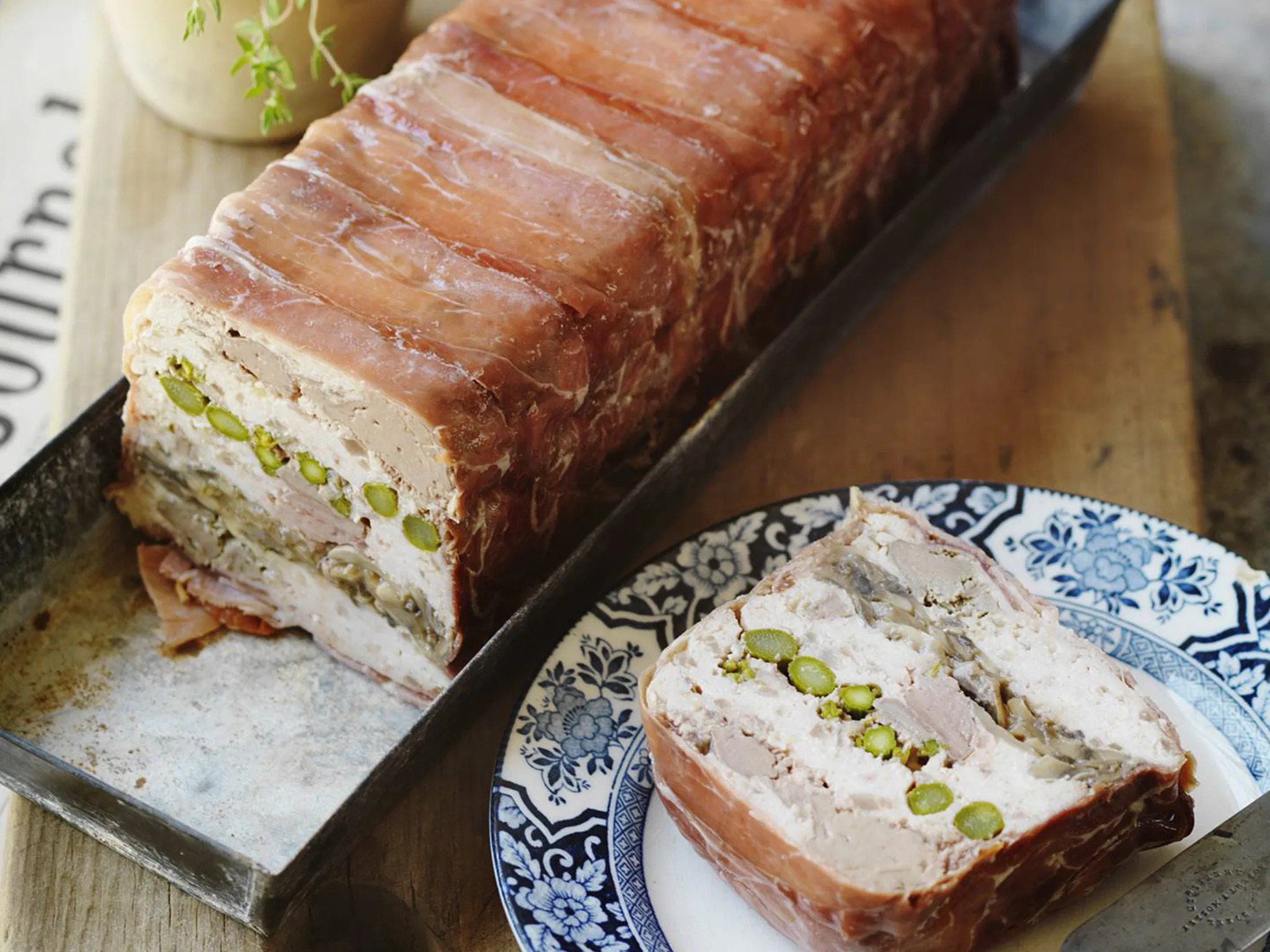 Chicken liver and asparagus terrine