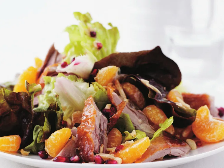 duck salad with mandarin and pomegranate