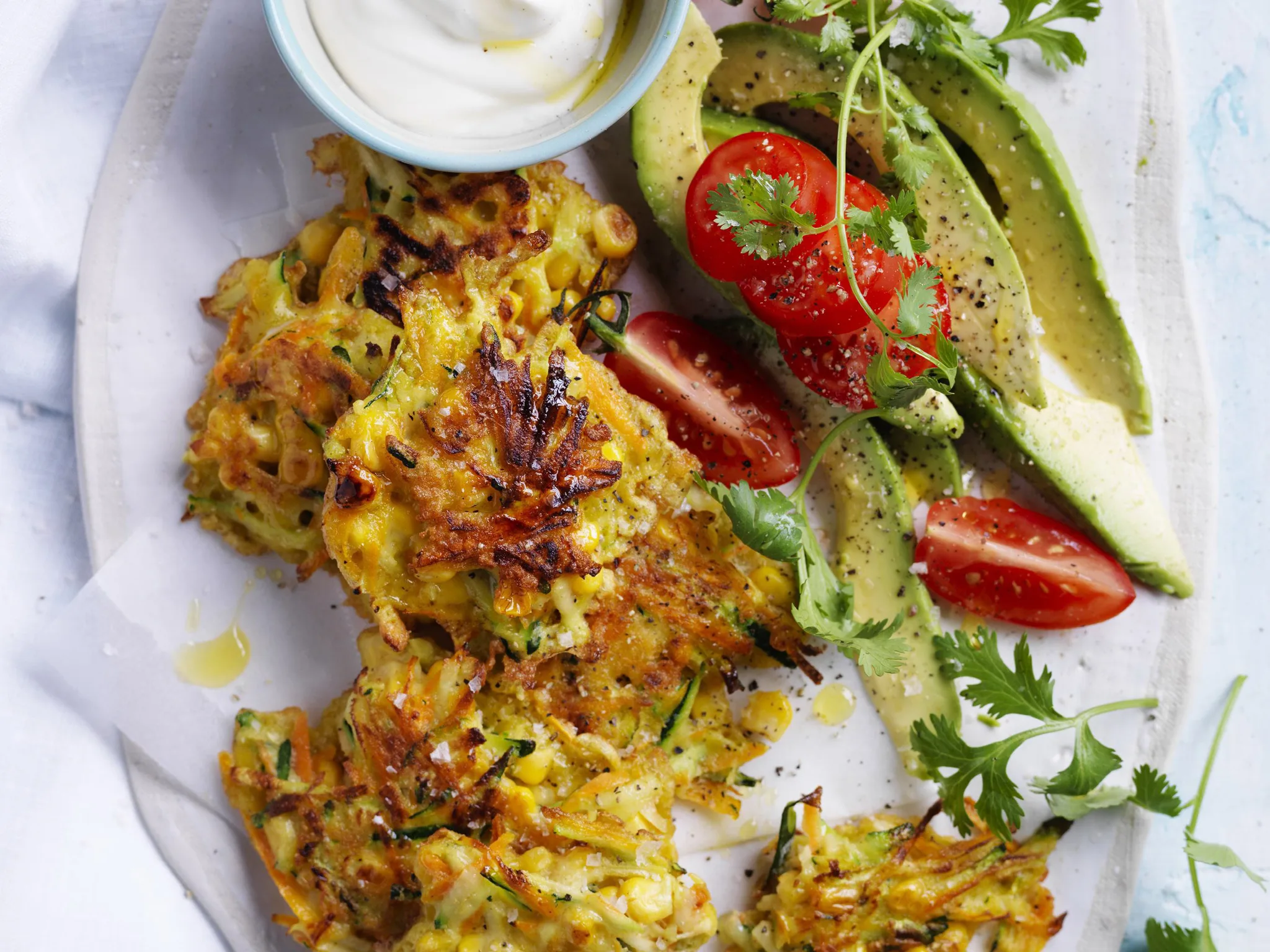 zucchini, carrot & corn fritters