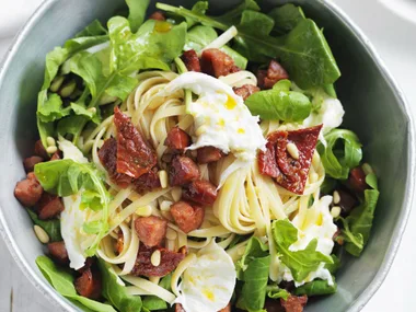 chorizo, tomato and rocket pasta salad