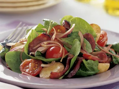 Warm potato and chorizo salad