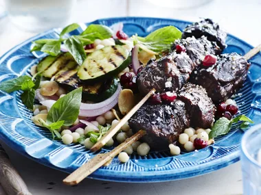 LAMB SKEWERS WITH ZUCCHINI & MOGHRABIEH SALAD