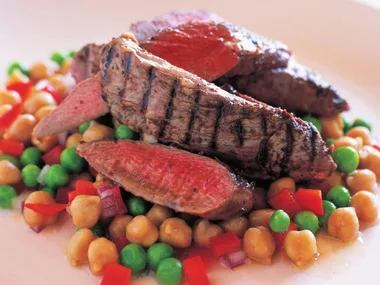 Lamb fillets in sumac with chickpea salad