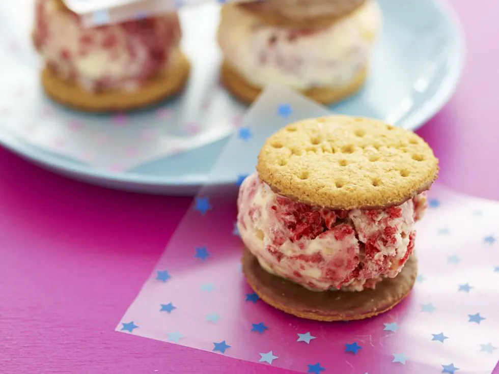 raspberry and almond ice-cream sandwiches