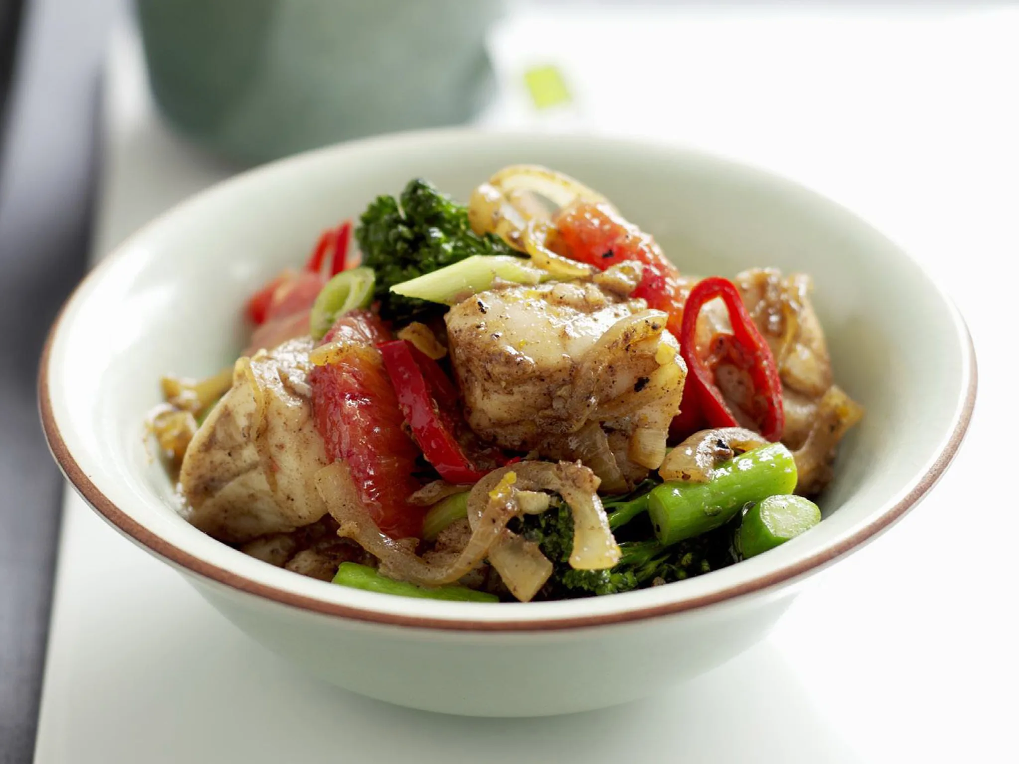 five-spice and chilli fish with blood orange