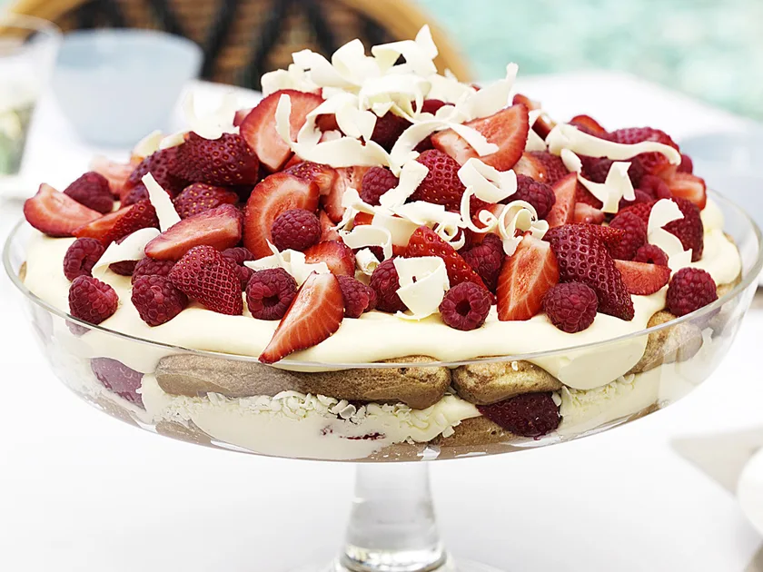 White Chocolate, Irish Cream, and Berry Trifle