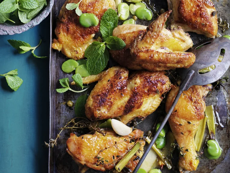 roast chicken with broad beans and lemon