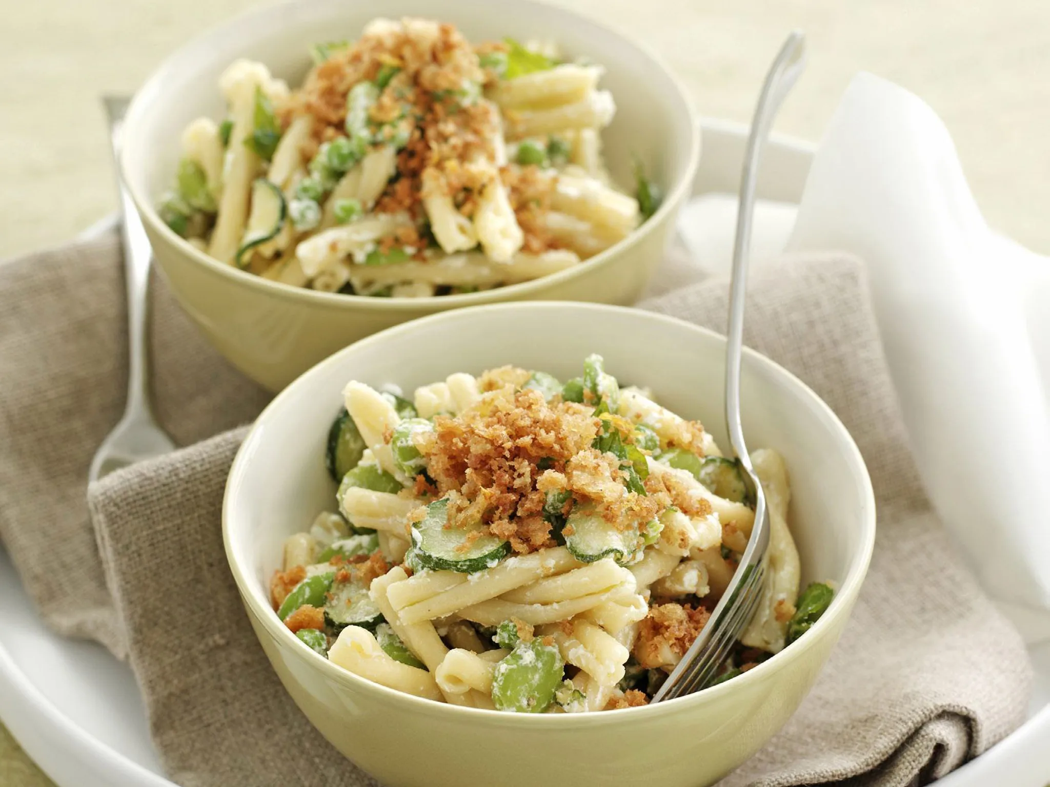 casarecci with spring greens and goat's cheese