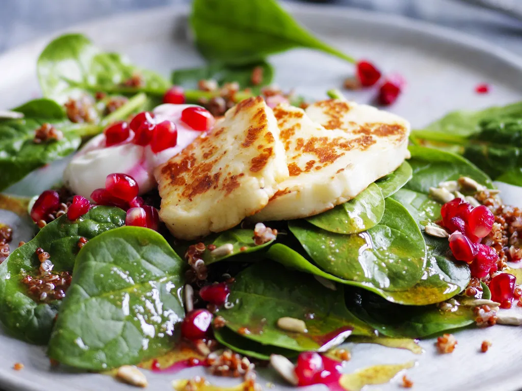 quinoa salad with haloumi and pomegranate