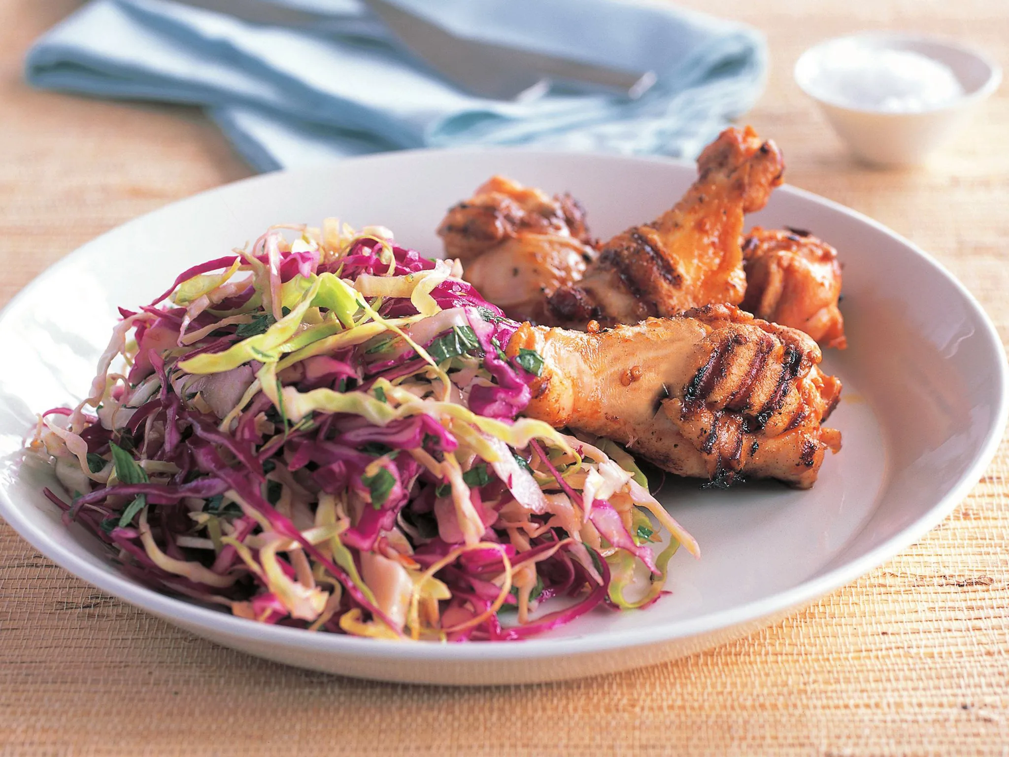 grilled piri piri drumettes with coleslaw