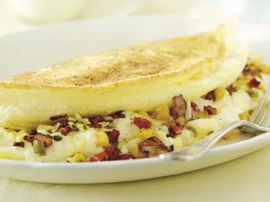 Bacon and corn soufflé omelettes