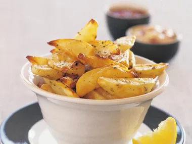 crispy potato wedges with two dips