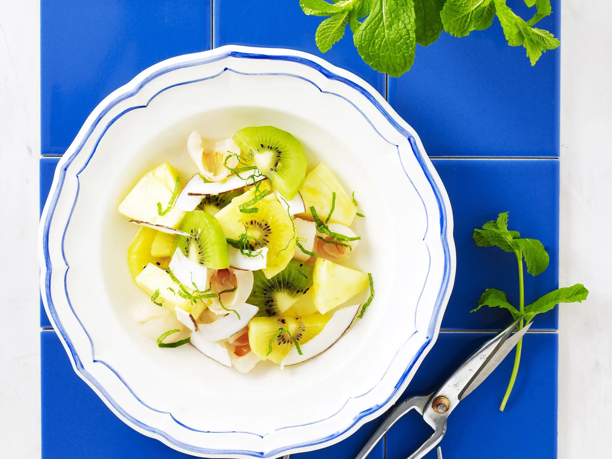 tropical salad with lime and ginger syrup