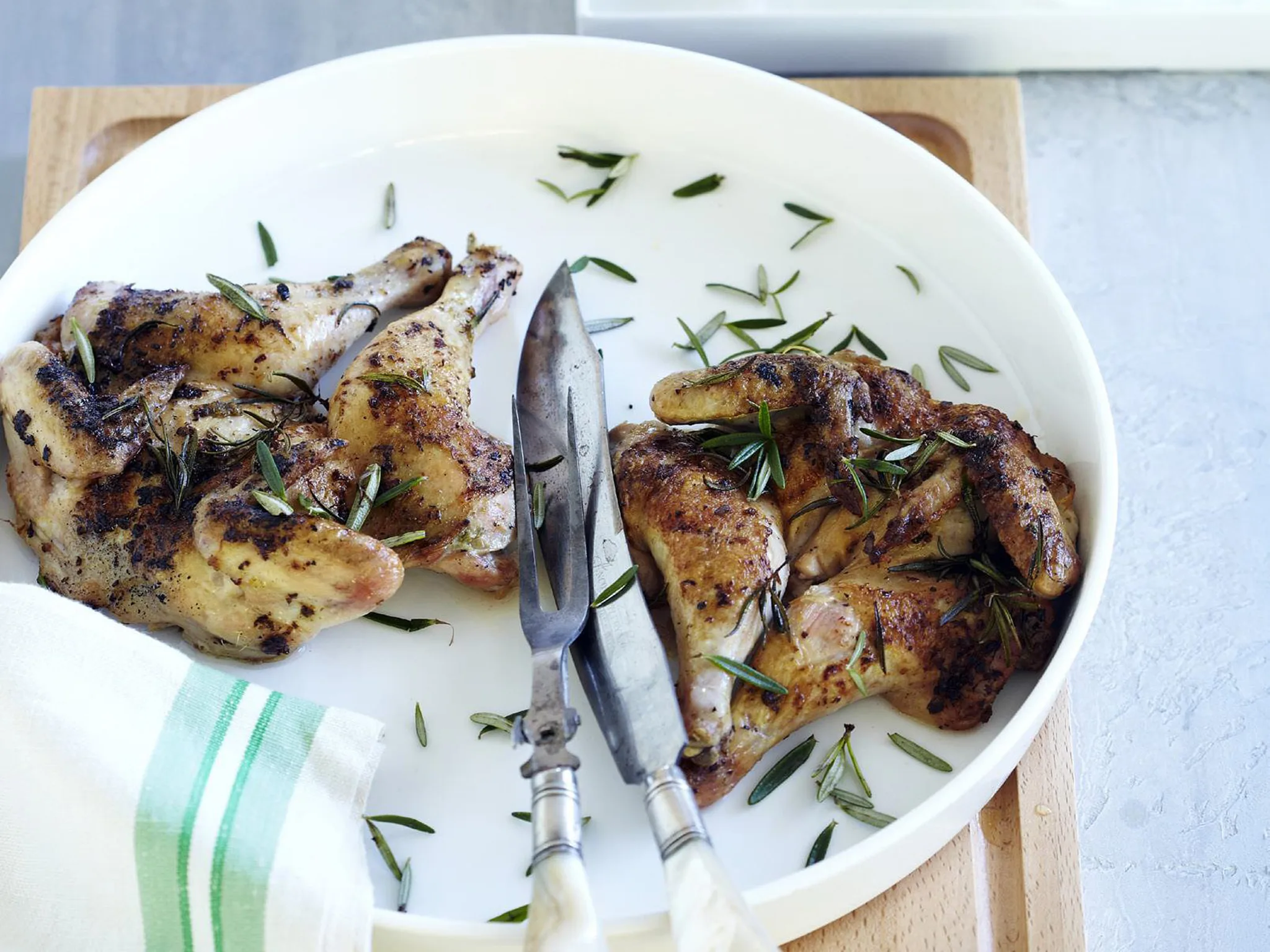 butterflied chickens with anchovy butter