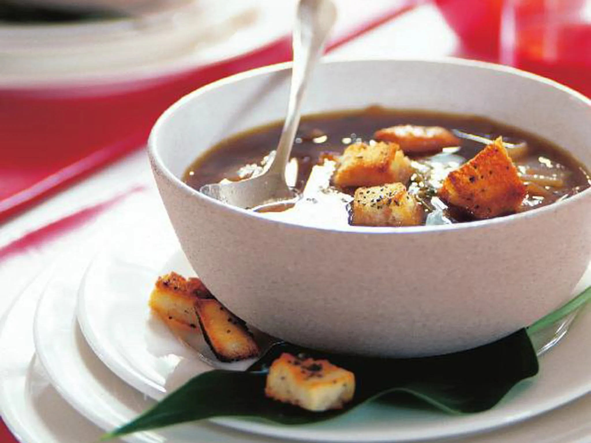 french onion soup with poppy seed croutons