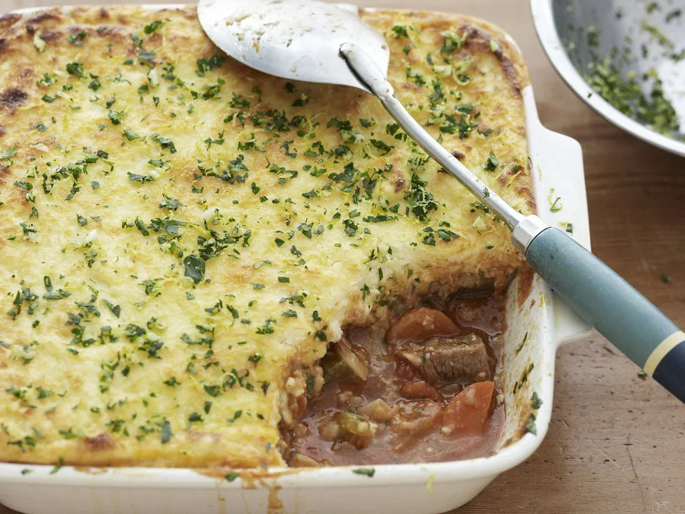 veal pie with cheesy semolina topping