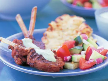 TANDOORI LAMB WITH TOMATO SAMBAL AND MINT RAITA