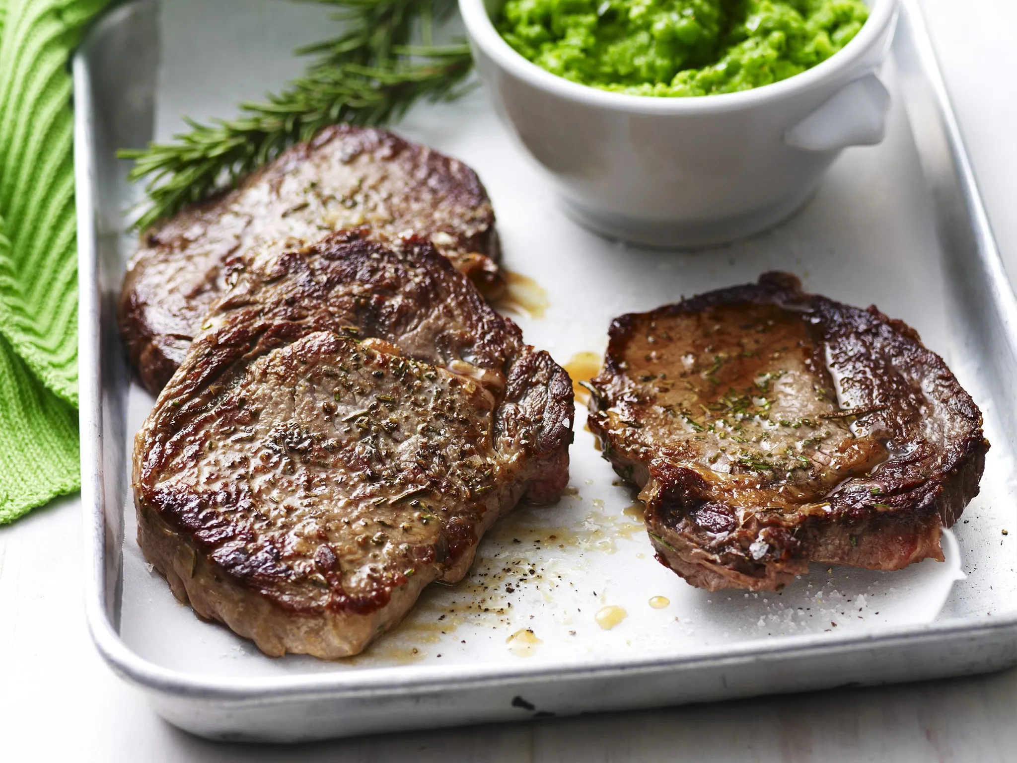 steak with pea puree