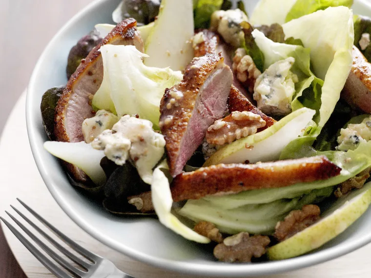 Duck, pear and blue cheese salad