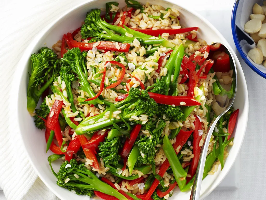 broccolini, brown rice and sesame stir-fry