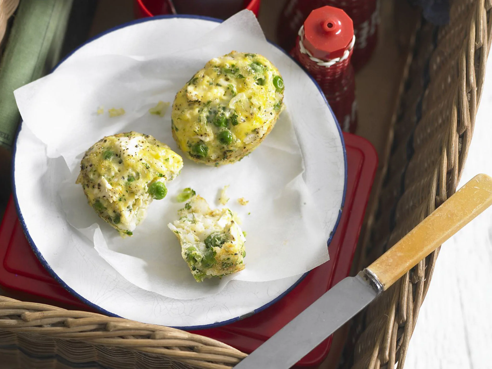 baby pea and fetta rice cakes