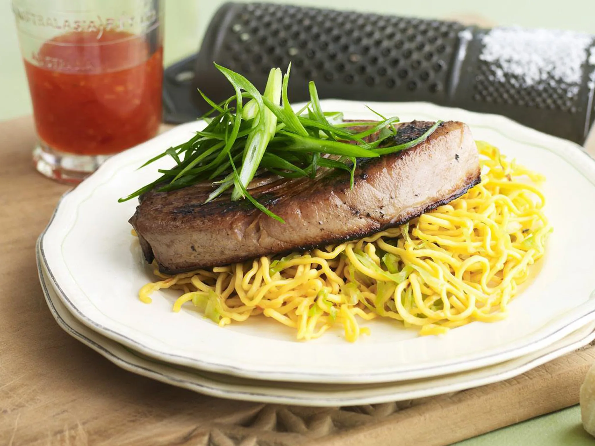 TUNA WITH FRIED NOODLES AND CABBAGE