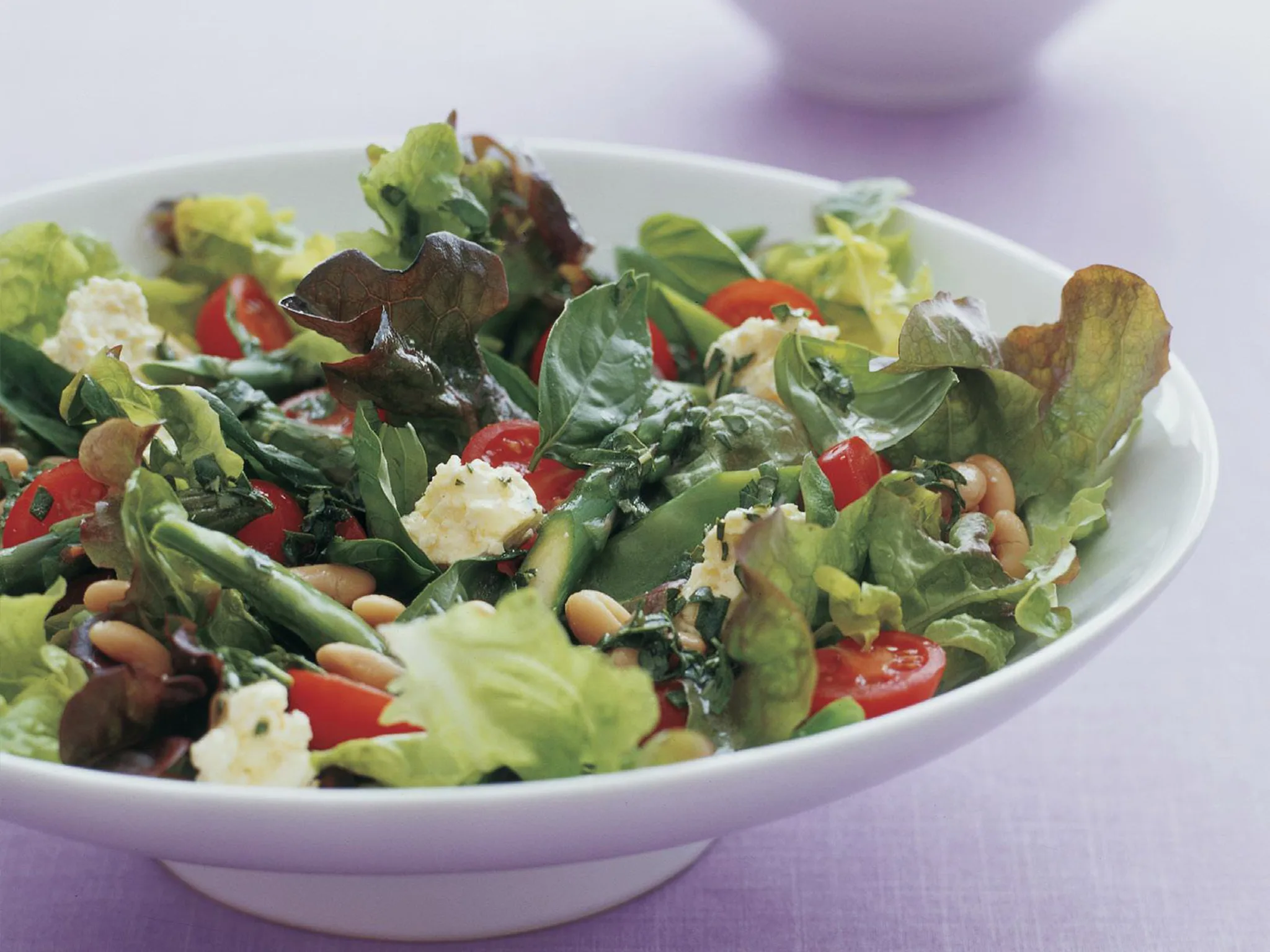 Vegetable, bean and basil salad