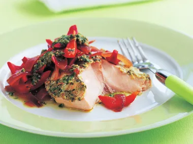 Slow-roasted pesto salmon