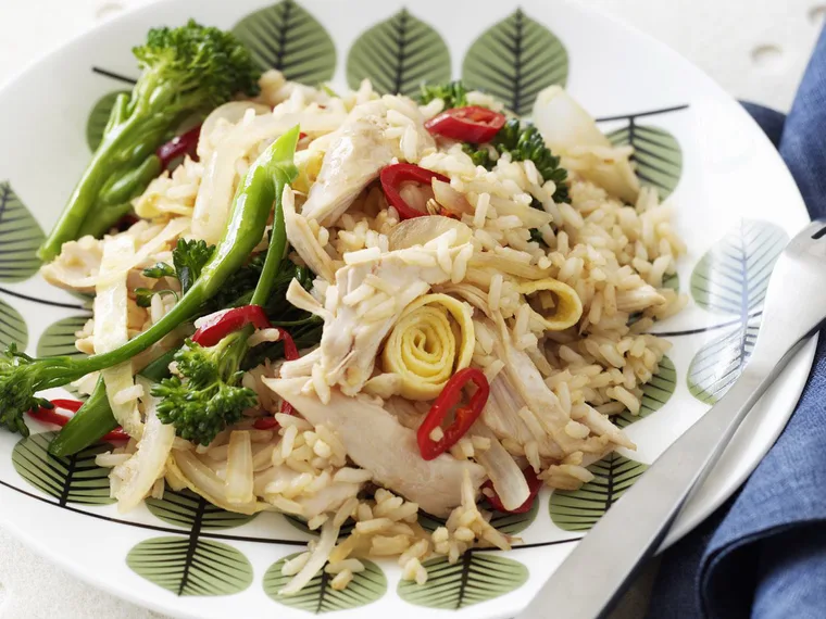 CHILLI FRIED RICE WITH CHICKEN AND BROCCOLINI