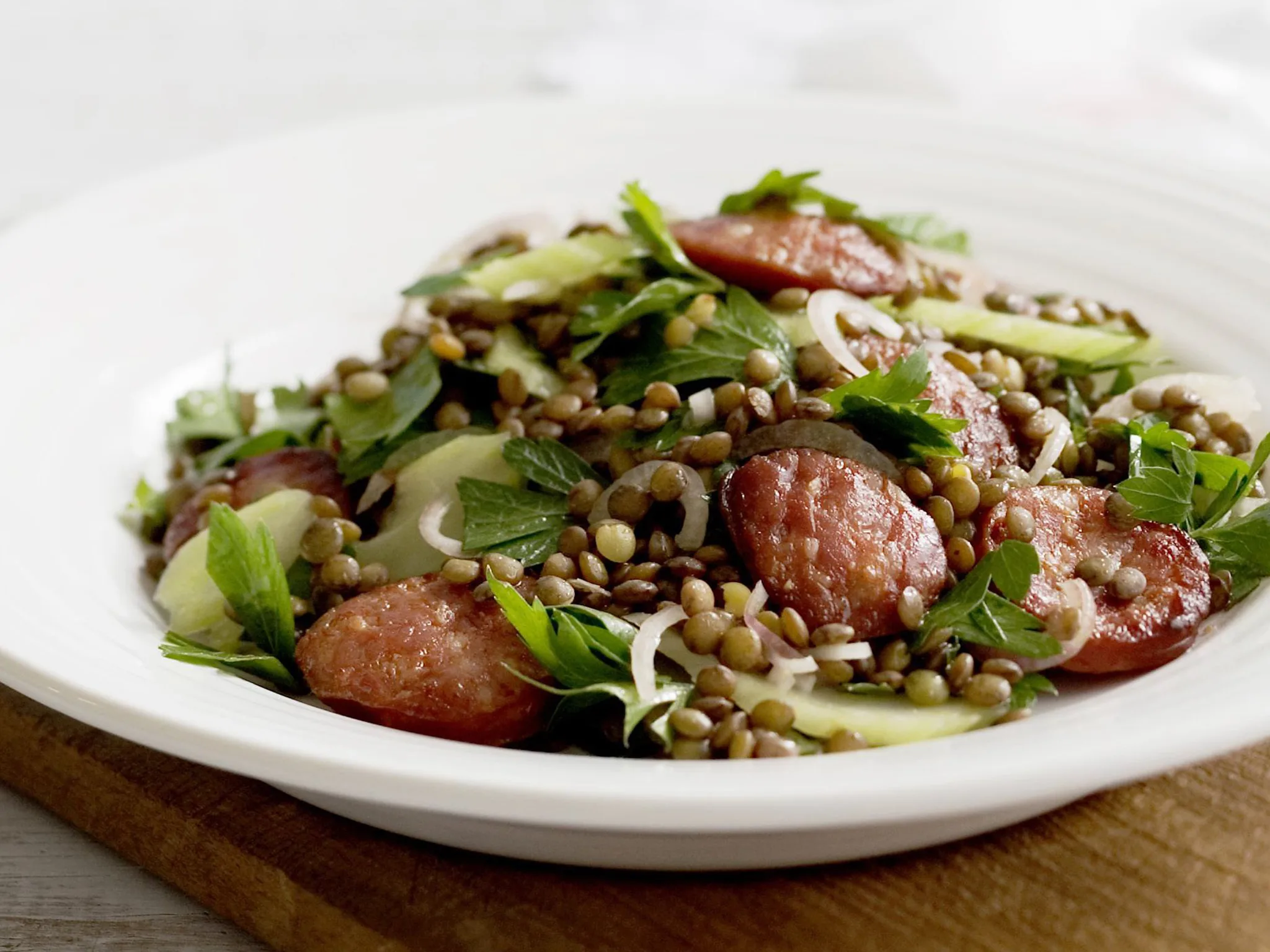 warm lentil and chorizo salad