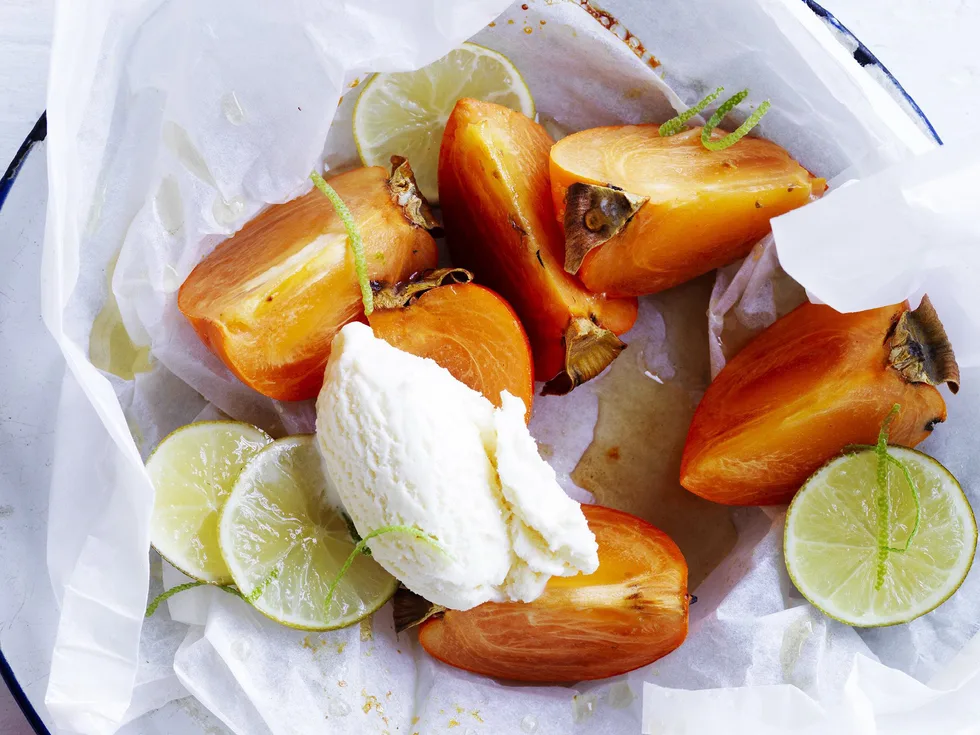 honey and lime baked persimmons