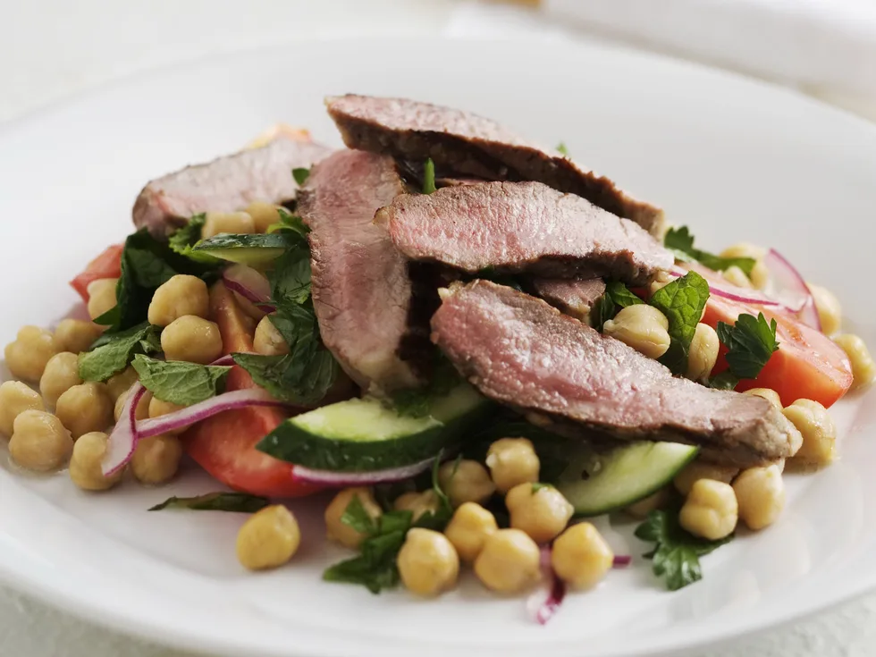 grilled lamb and lebanese chickpea salad