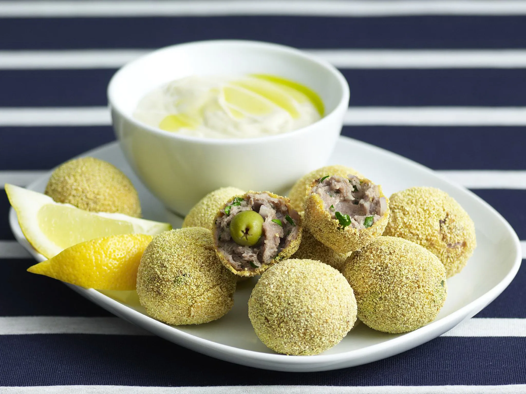 lamb and olive balls with anchovy aïoli