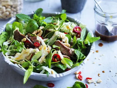 wombok and herb salad with beef and tamarind dressing