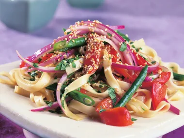 wheat noodle, snake bean and roasted capsicum salad