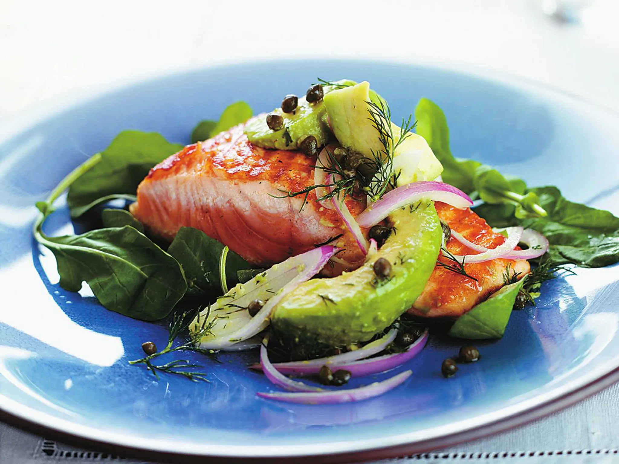 CHAR-GRILLED SALMON WITH AVOCADO SALSA